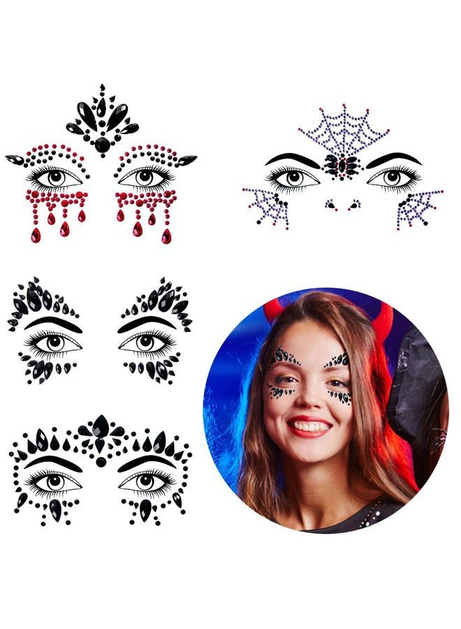 Bowitzki Halloween Face Jewels Festival Design Women Mermaid Face Gems Rhinestone Crystals Stickers Eyes Body Temporary Tattoos (Black - A) - Image 1