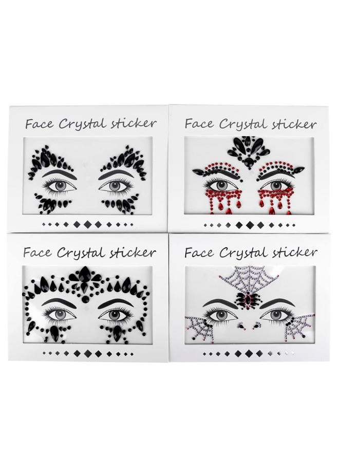 Bowitzki Halloween Face Jewels Festival Design Women Mermaid Face Gems Rhinestone Crystals Stickers Eyes Body Temporary Tattoos (Black - A) - Image 3