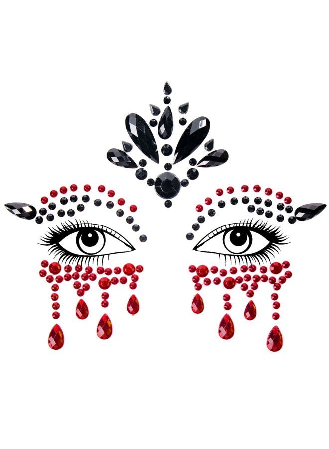 Bowitzki Halloween Face Jewels Festival Design Women Mermaid Face Gems Rhinestone Crystals Stickers Eyes Body Temporary Tattoos (Black - A) - Image 5