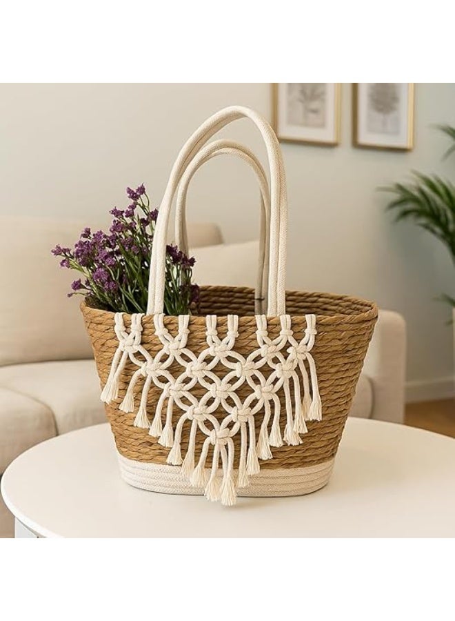 Boho Chic Jute & Fabric Storage Basket with Handles – Ideal for Toys, Blankets, and Laundry - Image 5