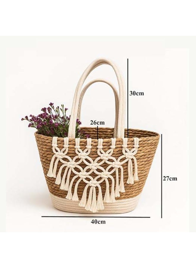 Boho Chic Jute & Fabric Storage Basket with Handles – Ideal for Toys, Blankets, and Laundry - Image 2