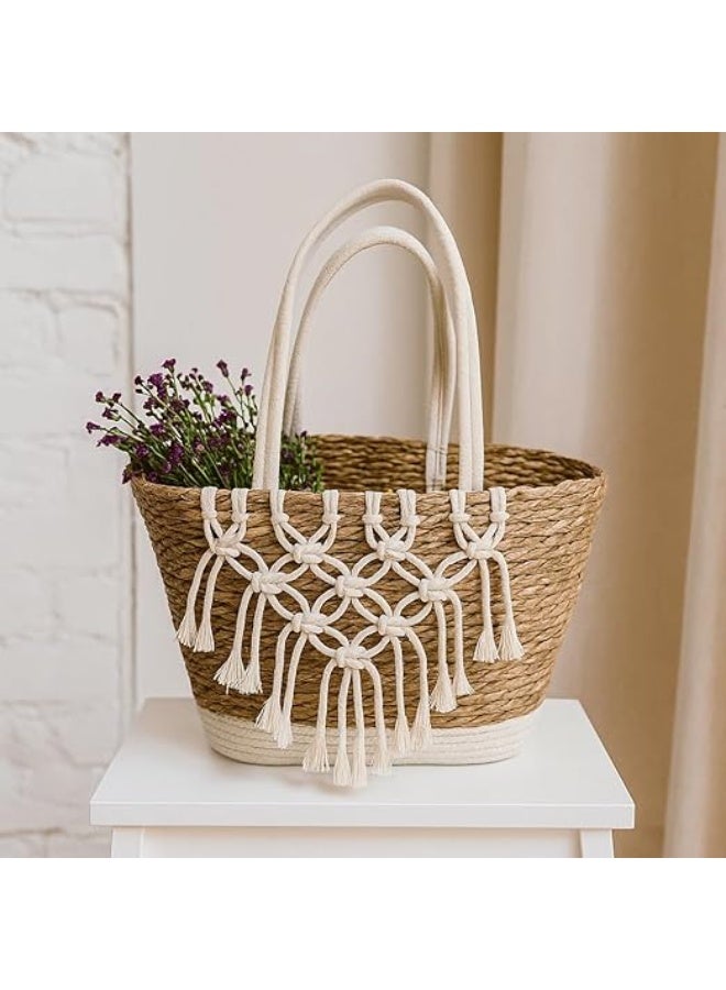 Boho Chic Jute & Fabric Storage Basket with Handles – Ideal for Toys, Blankets, and Laundry - Image 1