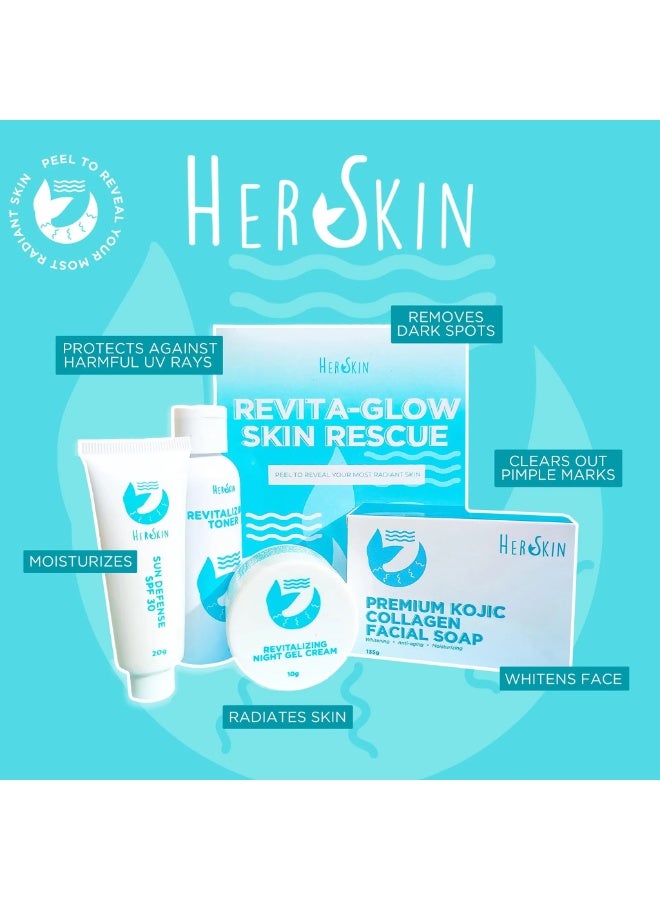 HerSkin Revita Glow Complete Skin Rescue Kit with Facial Toner, Premium Kojic Collagen Soap, Moisturizing Face Cream and SPF 30 Sun Defense for Daily Cleansing, Hydration and Skin Care Routine - Image 3