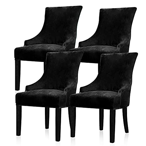 Lellen Velvet Stretch Wingback Chair Cover Slipcover - Reusable Protector Cover for Dining Room Banquet Home Decor etc Machine Washable Hand Washable (Black, 4PC) - Image 1