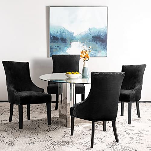 Lellen Velvet Stretch Wingback Chair Cover Slipcover - Reusable Protector Cover for Dining Room Banquet Home Decor etc Machine Washable Hand Washable (Black, 4PC) - Image 2