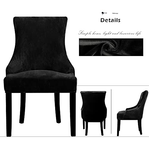 Lellen Velvet Stretch Wingback Chair Cover Slipcover - Reusable Protector Cover for Dining Room Banquet Home Decor etc Machine Washable Hand Washable (Black, 4PC) - Image 3