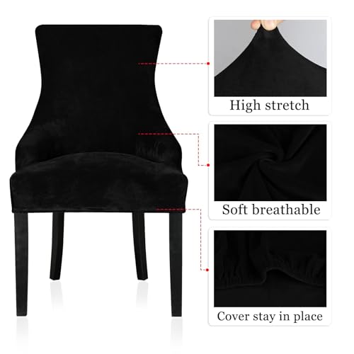 Lellen Velvet Stretch Wingback Chair Cover Slipcover - Reusable Protector Cover for Dining Room Banquet Home Decor etc Machine Washable Hand Washable (Black, 4PC) - Image 4