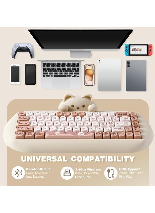 erorex - C68 Wireless Mechanical Keyboard, 65% Gaming Keyboard Hot Swap,Triple Mode BT5.0/2.4G/Wired,RGB Backlit NKRO,Cute Cat Silicone Ergonomic Keyboard for Win/Mac（Milk Switch，Brown) - Image 1