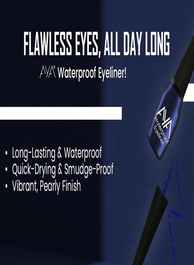 AYA Waterproof Eyeliner 5 ml & Eye Pencil Kajal 2.8g, Bold Eye Looks, Long-Lasting, Liner & Kajal Combo Pack, Essential Eye Kit, Blue - Image 4