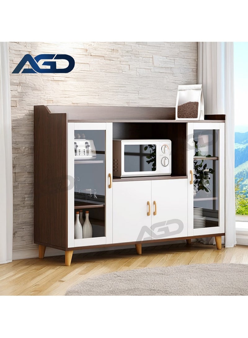 AGD Wooden kitchen side table with shelves to meet various storage needs, with dust-proof closed doors, and storage drawers, for living room, kitchen, and entryway, versatile - Image 1