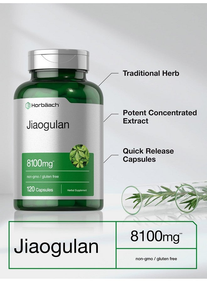 Horbäach Jiaogulan Capsules | 8100 mg | 120 Count | Gynostemma Pentaphyllum Herbal Extract | Stamina and Endurance Supplement | Non-GMO, Gluten Free