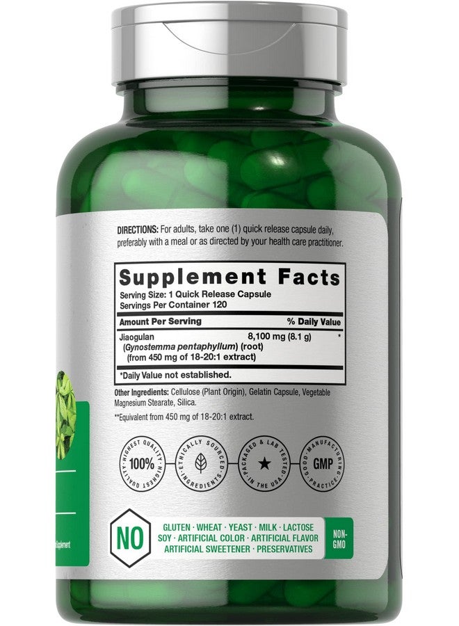 Horbäach Jiaogulan Capsules | 8100 mg | 120 Count | Gynostemma Pentaphyllum Herbal Extract | Stamina and Endurance Supplement | Non-GMO, Gluten Free