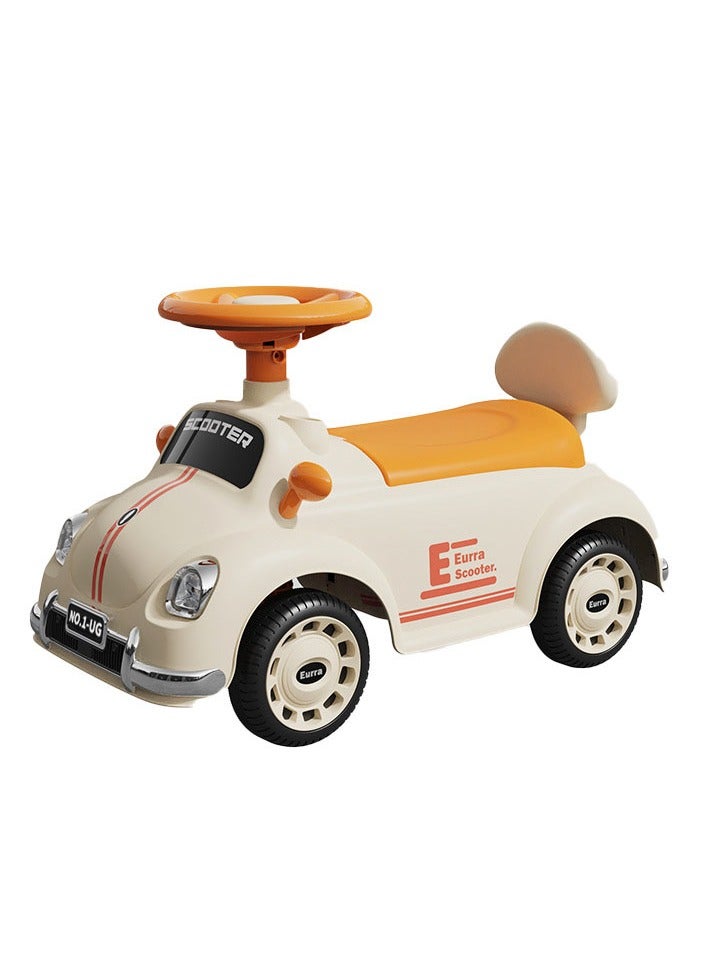 MG Kids Ride-On Car Scooter | Push Ride Toy for 1 to 5 Years | Under-Seat Storage | Music & Lights | Sturdy Wheels- White & Orange - Image 1