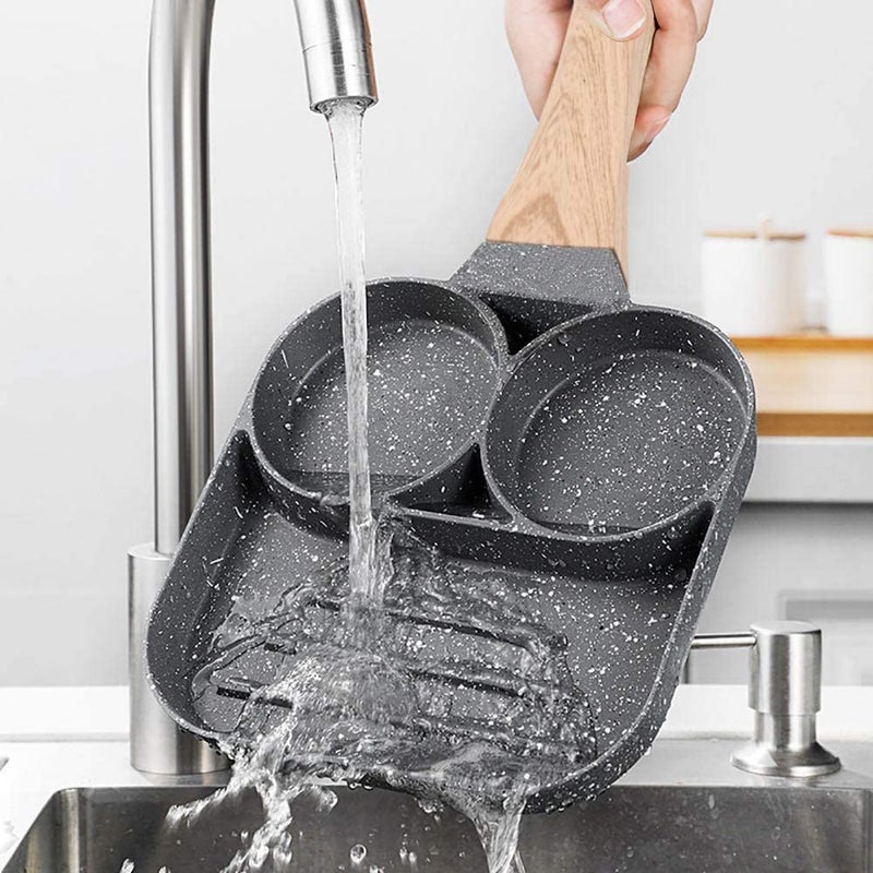 CARTEEO Non Stick Egg Frying pan with Blocks Aluminium Fry pan for Cooking with Wooden Handle Egg Omelette pan Round with Detachable Handle Black - Image 5