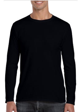Rock&Roll Plain Unprinted Basic Crew Neck Black Long Sleeve Combed Cotton Men's T-Shirt  - Image 1