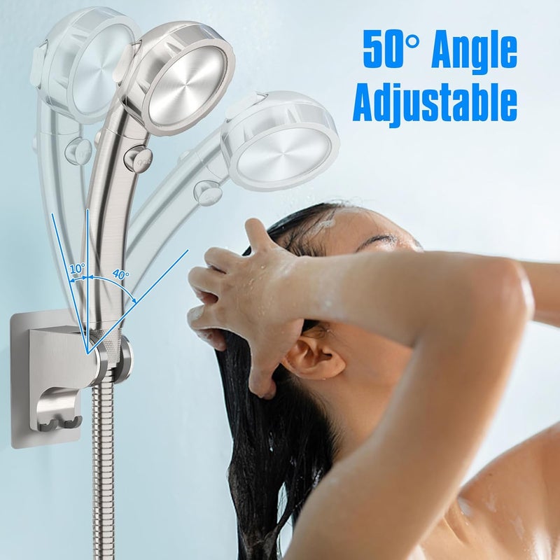 JONKEAN Shower Head Holder Without Drilling, 3m Handheld Shower Head Holder Adhesive, 50°Adjustable Shower Wand Holder Wall Mount, Shower Head Bracket with Hook (Brushed Nickel, 1 Pack) - Image 3