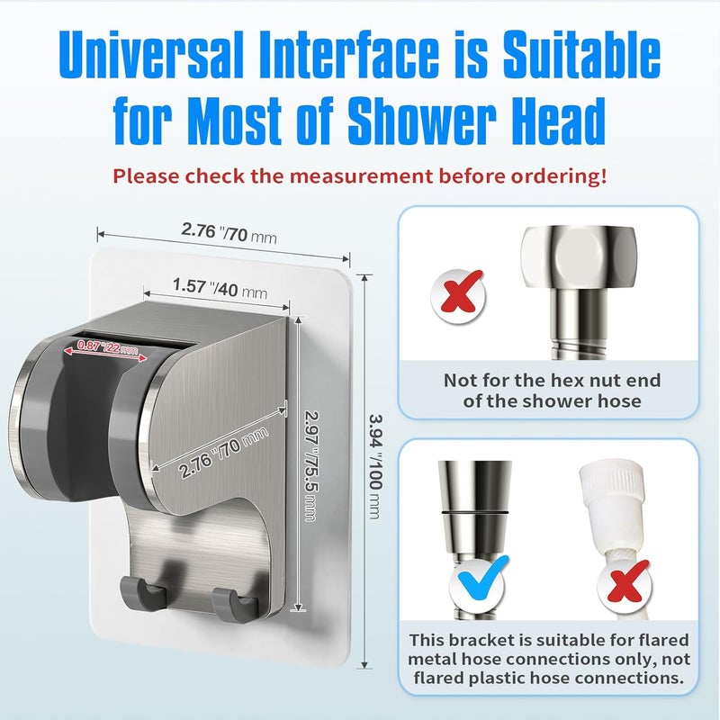 JONKEAN Shower Head Holder Without Drilling, 3m Handheld Shower Head Holder Adhesive, 50°Adjustable Shower Wand Holder Wall Mount, Shower Head Bracket with Hook (Brushed Nickel, 1 Pack) - Image 2