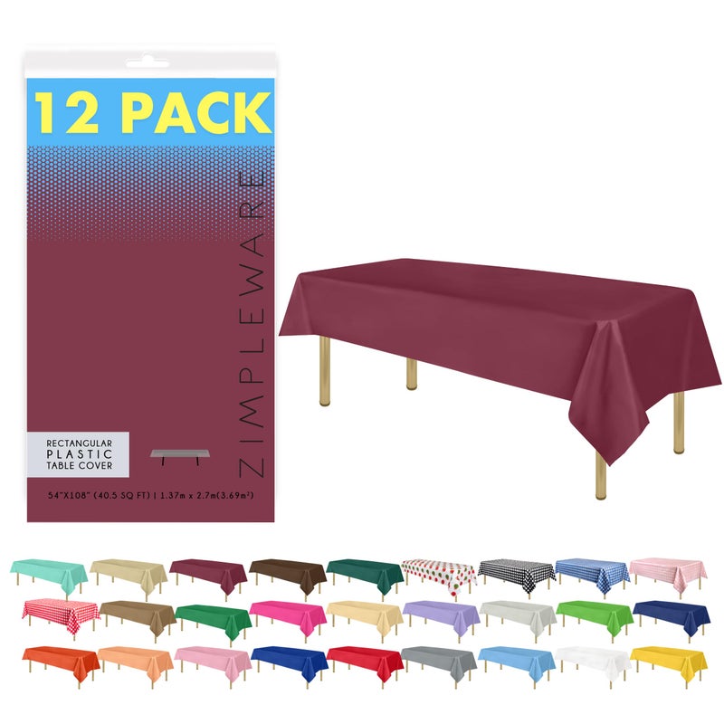 ZIMPLEWARE Premium Berry Plastic Table Cloth Disposable 12 Pk Plastic Tablecloths for Rectangle Tables 54in x 108in Party Table Cloths Disposable for 6ft to 8ft Rectangle Tables