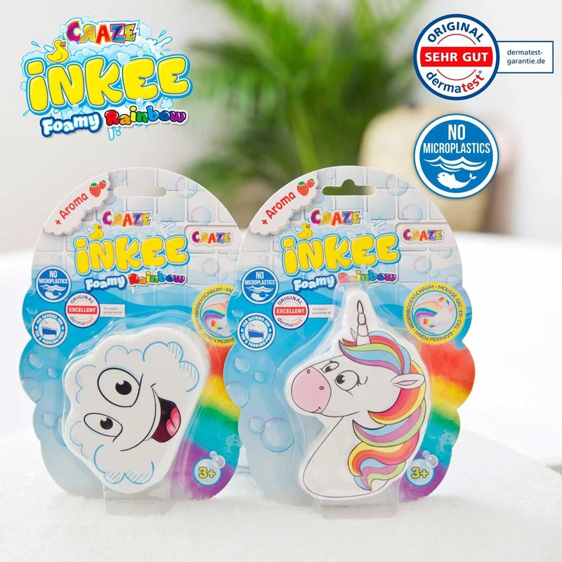 إنكي INKEE Foamy Rainbow Rainbow Bath Bomb Children's Bath Additive with Strawberry Fragrance, Bath Ball in Clouds or Unicorn Shape, 150 g إنكي فومي راينبو راينبو باث بومب تشيلدرنز باث أديتبف ويذ ستروبيري فراغرانس، باث بول إن كلاودز أور يونيكورن شيب، 150 جرام - Image 2