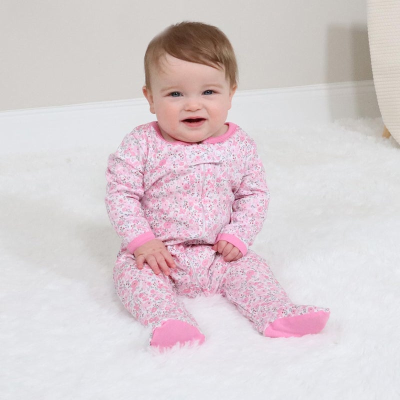 The Peanut Shell The Peanutshell Baby Sleepers for Girls Set of 3-0-3 Months Baby Clothes, Soft Cotton Girl Footed Pajamas, Newborns & Infants Clothes Gift Set - Floral Love - Image 3