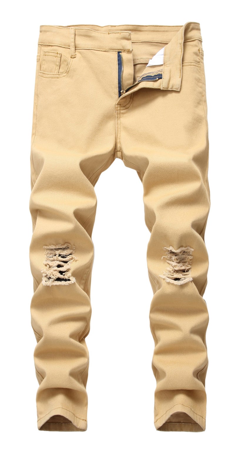 FREDD MARSHALL Boys Skinny Fit Ripped Destroyed Distressed Stretch Slim Jeans Pants Khaki 12 - Image 1