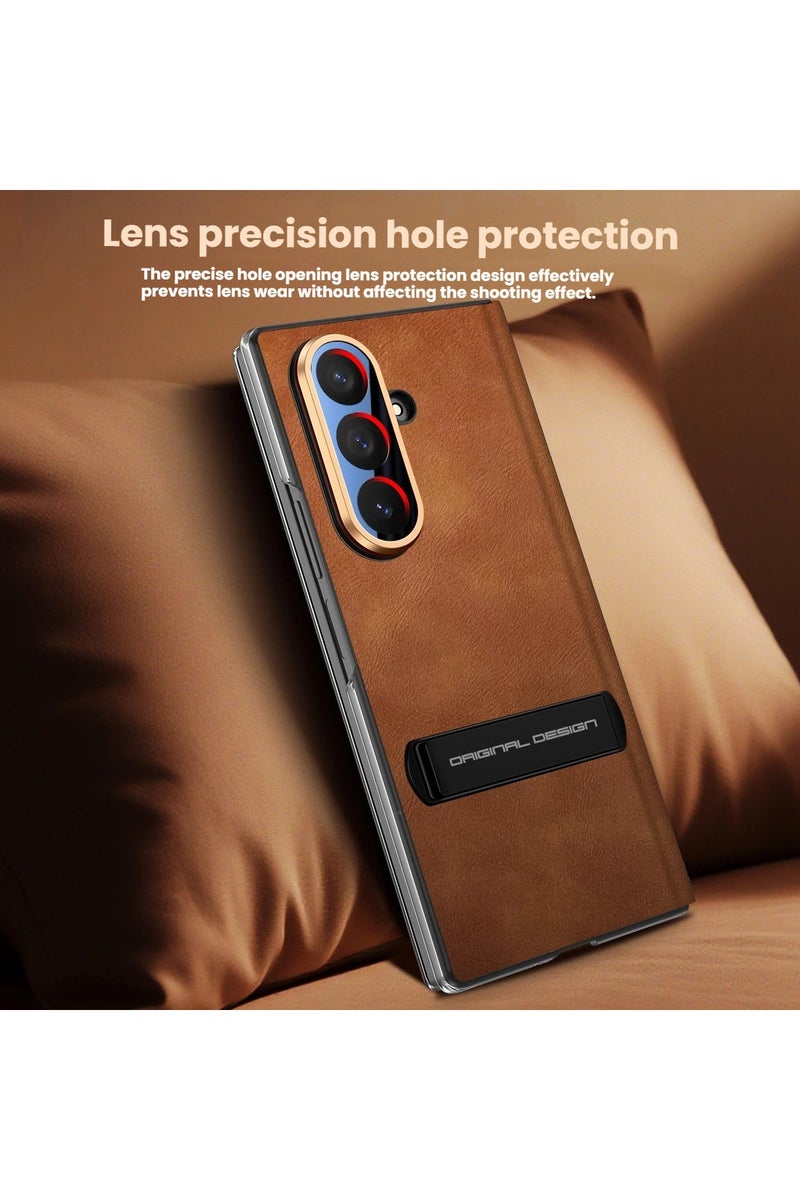 عام غلاف جلد فاخر فائق النحافة مع حامل متوافق تمامًا مع Samsung Galaxy Z Fold 7، يغلق على الشاشة منبسطة بالكامل ويوفر حماية شاملة للجهاز. - Image 3