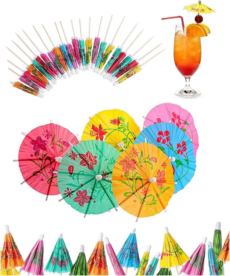 Rinkle Trendz - Cocktail Drink Umbrellas Colorful Paper Hawaiian Tropical Cocktail Parasol Umbrella Cupcake Topper for Party Supplies - Multi Color - Pack of 20 pcs - Image 1