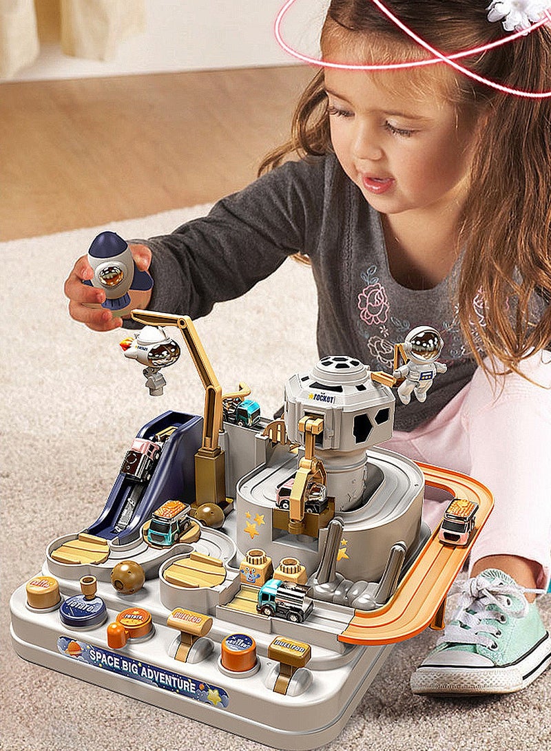 MaBaby Race Track Car Toys for Kids , with 5 Mini Race Car Rocket Adventure Vehicles Construction Play Set, Early Education Puzzle Car Games Gifts for 3+Years Boys and Girls - Image 2