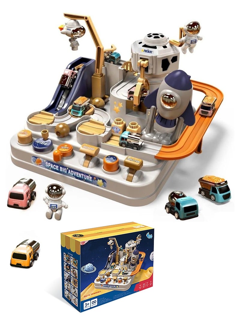 MaBaby Race Track Car Toys for Kids , with 5 Mini Race Car Rocket Adventure Vehicles Construction Play Set, Early Education Puzzle Car Games Gifts for 3+Years Boys and Girls - Image 1