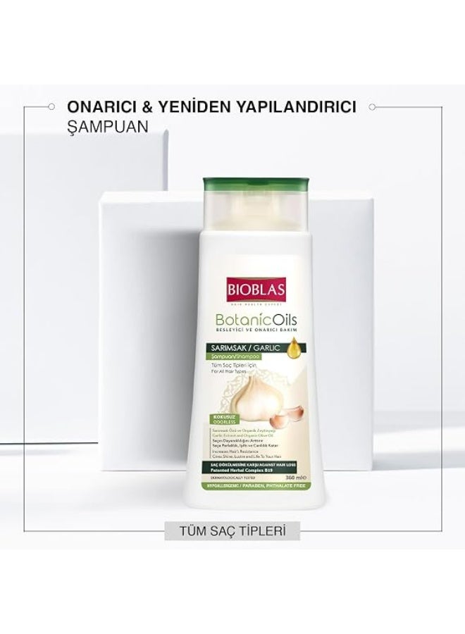 BIOBLAS BOTANIC OILS NOURISHING AND REPAIRING CARE GARLIC SHAMPOO FOR ALL HAIR TYPES 360 ML PARABEN FREE - Image 2