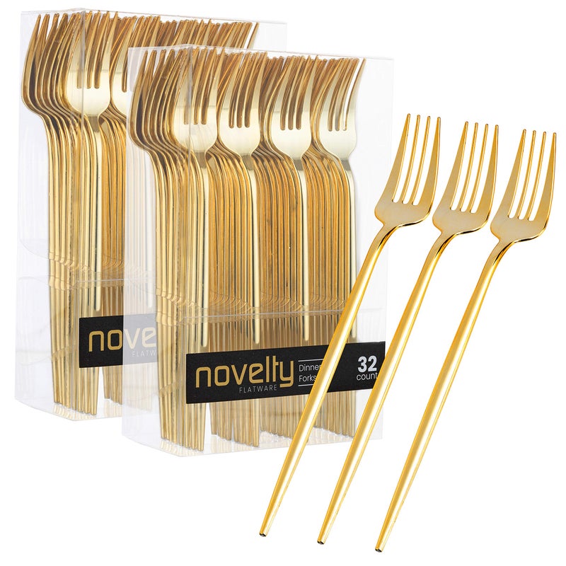 PLASTICPRO Novelty Modern Flatware Cutlery Disposable Plastic TeaspoonsDessert Spoon Luxury Gold 64 Count 