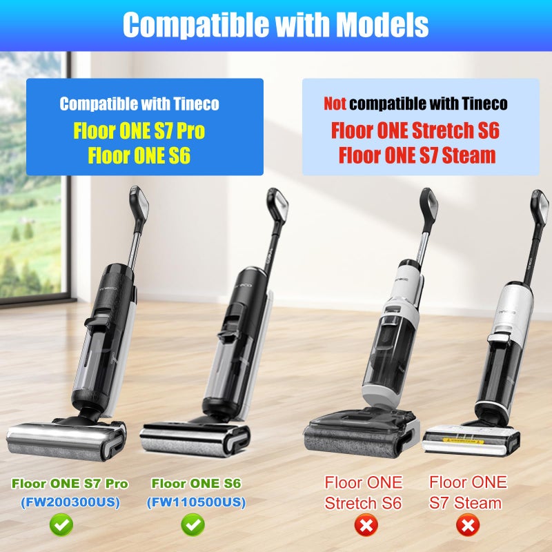 Detetap Replacement Brush Rollers and HEPA Filters for Tineco Floor ONE S6 / S7 Pro Cordless Wet Dry Vacuum Cleaner 2 Brush Rollers, 2 HEPA Filters with Clean Tool - Image 2