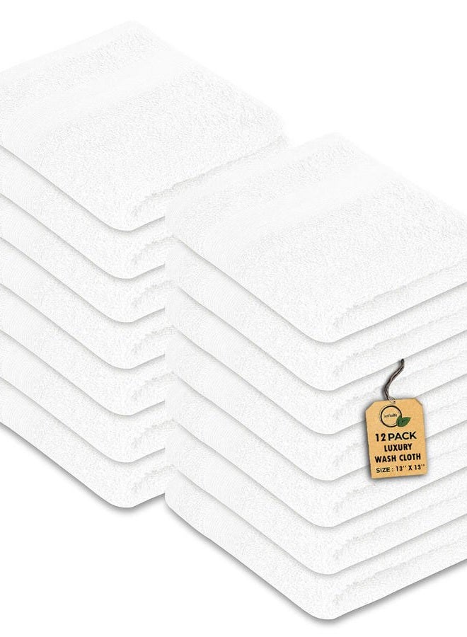 Softolle Premium Wash Cloths - 100% Combed Ring Spun Cotton WashCloth - Pack of 12 Luxury Washcloths – Ultra Soft Face Towels - Highly Absorbent Wash Cloth for Face- 13" x 13" Inches (White) - Image 2