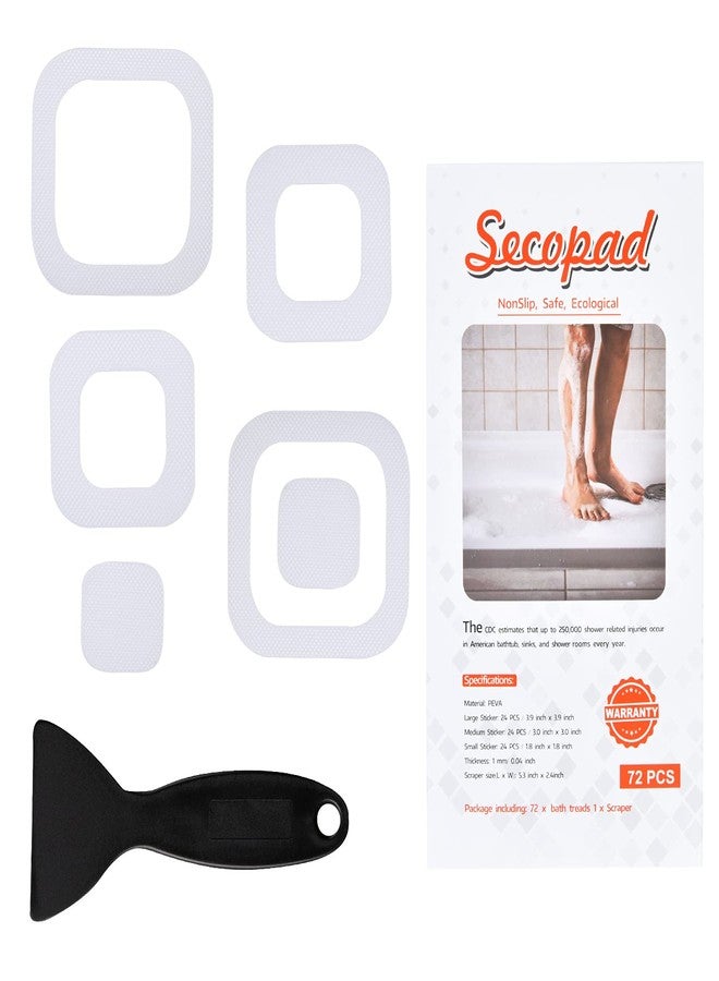 Secopad Non-Slip Bathtub Stickers, 72 PCS Safety Bathroom Tubs Showers Treads Adhesive Decals Scraper (Clear) - Image 1