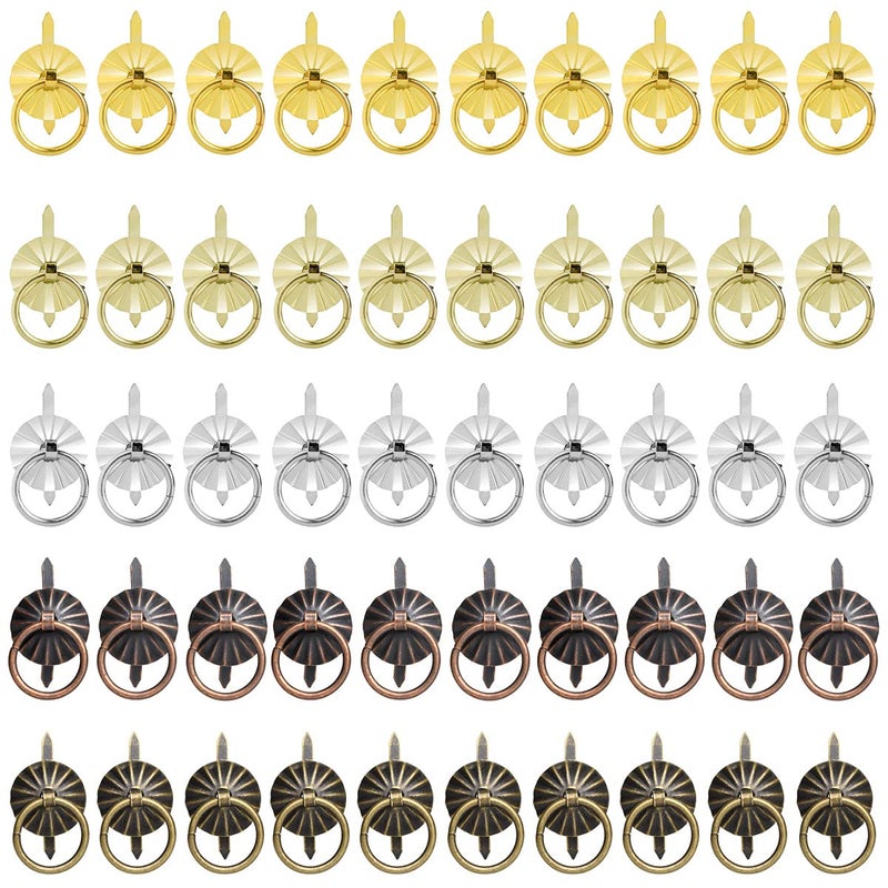 50 Pieces Metal Brad Fasteners with Pull Rings Mini Brad Paper Fasteners Metal Pull Ring Handle Art DIY Crafts Decoration Accessories for Kitchen Bathroom Drawer 5 Colors