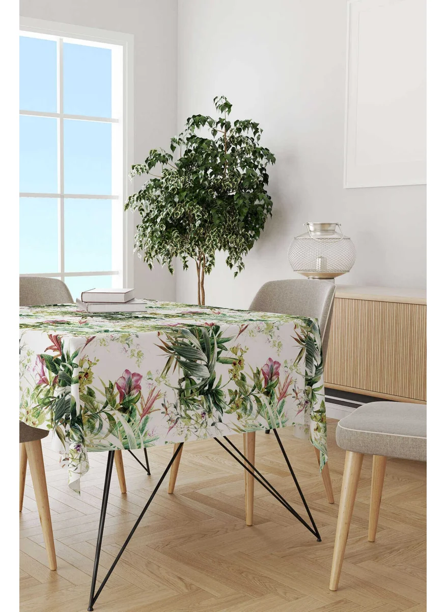 Cango Home Green and White Tropical Leaf Patterned Tablecloth CGH028-MS