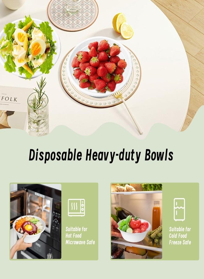 VEIZEDD 32 oz Disposable Paper Bowls 25 Pack Bagasse Biodegradable Heavy Duty Disposable Soup Bowls Bulk Convenient for Daily Use for Salad, Hot Soup, and Pasta, Party, White - Image 4