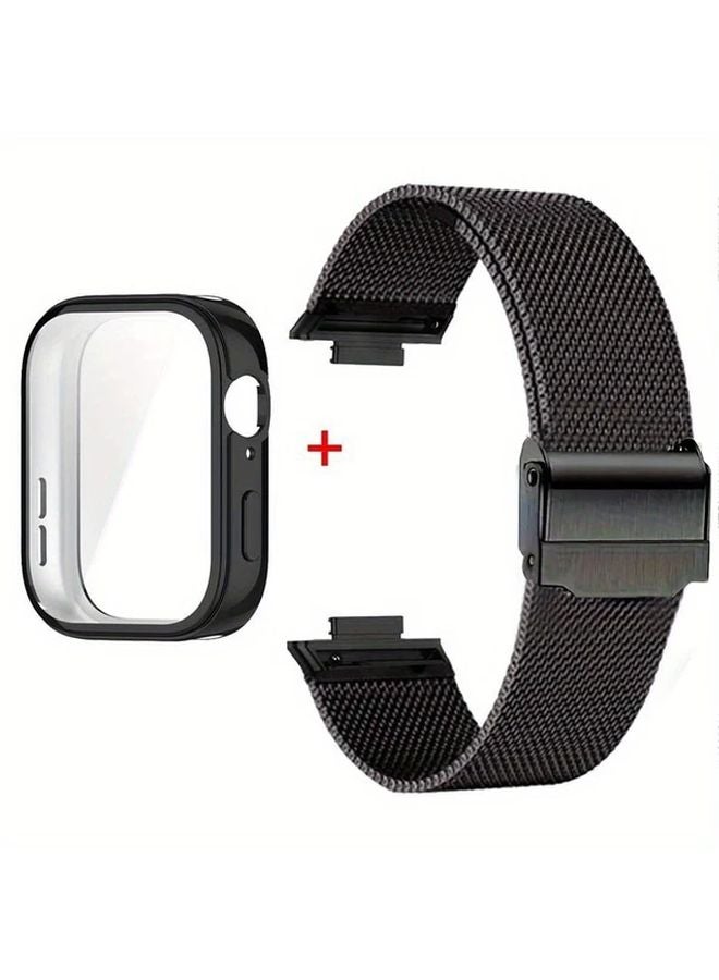 Black Metal Strap for Huawei Watch Fit 3 with TPU Case and Screen Protector - Image 1