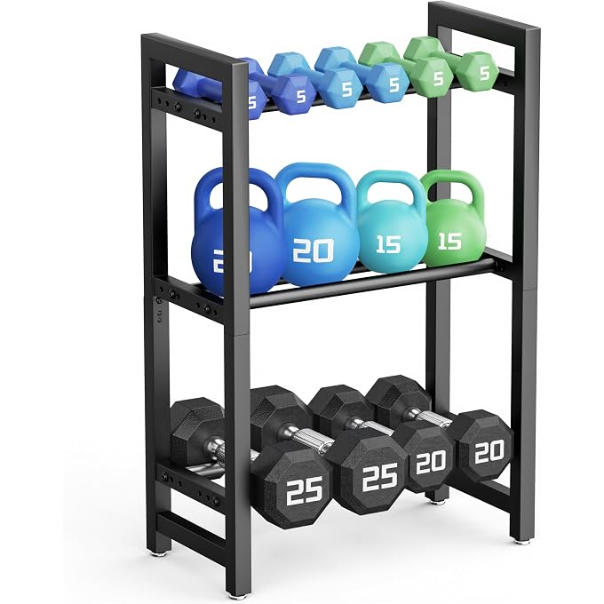 Josmimic DUMBBELL RACK 3-TIER 20 INCH WEIGHT STAND ADJUSTABLE WIDTH 500LB CAPACITY WEIGHT RACK (RACK ONLY) - Image 1