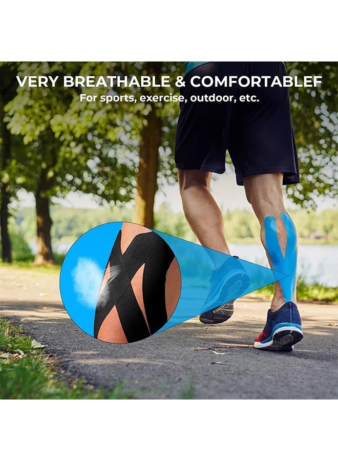 Generic 2 Rolls Waterproof Breathable Kinesiology Tape, Athletic Elastic Knee Pad Muscle Pain Relief Knee Taping for Gym Fitness Running Tennis Swimming (Blue) - Image 3