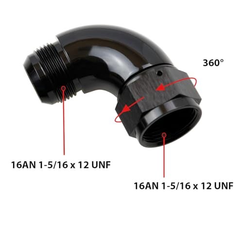KRD PERFORMANCE 16 AN Male to AN16 Female Swivel One Pieces 90 Degree Full Flow Elbow Fitting Adapter Aluminum Black - Image 3