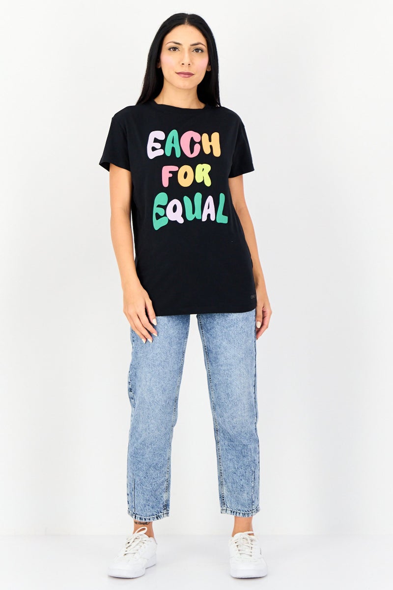 ONLY Women Crew Neck Short Sleeve Graphic Print T-Shirt, Black - Image 2