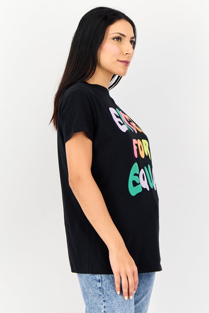 ONLY Women Crew Neck Short Sleeve Graphic Print T-Shirt, Black - Image 4