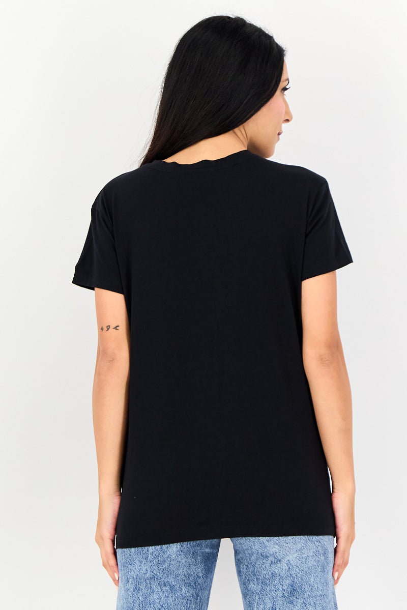 ONLY Women Crew Neck Short Sleeve Graphic Print T-Shirt, Black - Image 3