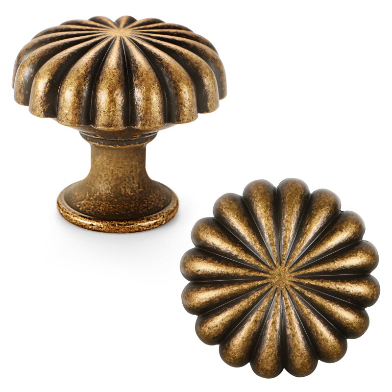 FAPUAL 10 Pack Antique Brass Cabinet Knobs for Kitchen Cabinets and Dresser Drawersï¼ŒZinc Alloy Hardware Handles Pullsï¼ŒVintage Cupboard Drawer Knob - Image 1