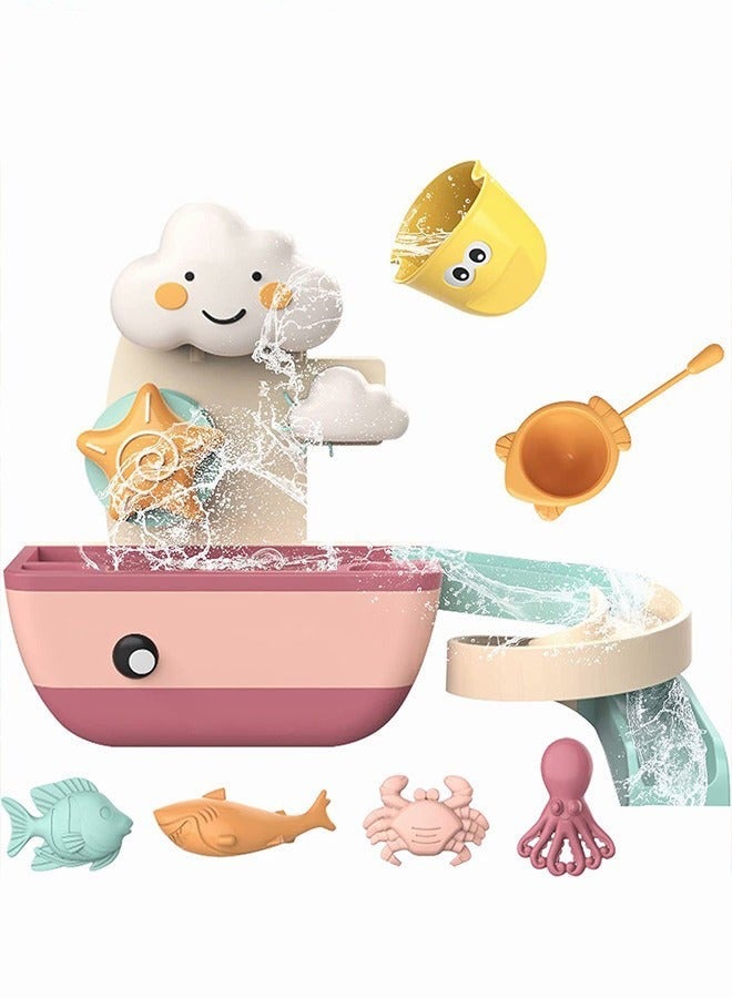 دوركو لعبة حمام الطفل الفريدة بتصميم مميز، تقدم تجربة استحمام ممتعة برذاذ مائي وقواعد شفط قوية، ممر مائي للانزلاق بسلاسة، مغطس شلال رائع، مصنوعة من مادة آمنة للبشرة، حواف ناعمة. - Image 1