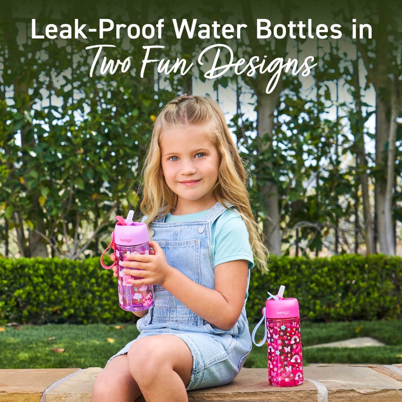 Bentgo Kids Water Bottle 2-Pack - Leak-Proof, Durable Tritan, BPA-Free 15 oz Cup for Kids/Toddlers 3+; Flip-Up Straw; Dishwasher Safe for School/Sports/Daycare/Camp (Rainbows & Butterflies/Fairies) - Image 2