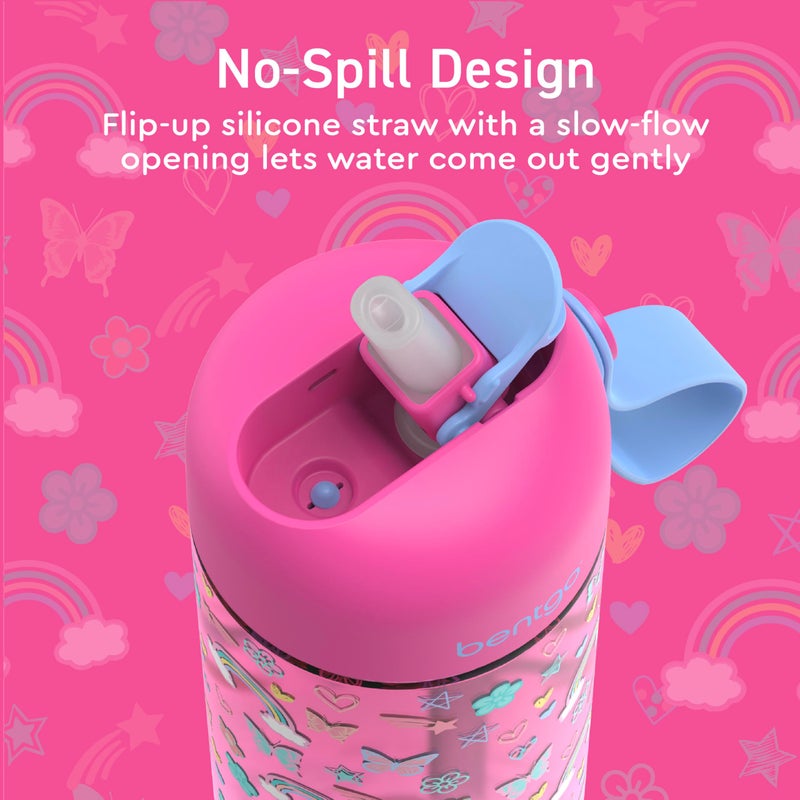 Bentgo Kids Water Bottle 2-Pack - Leak-Proof, Durable Tritan, BPA-Free 15 oz Cup for Kids/Toddlers 3+; Flip-Up Straw; Dishwasher Safe for School/Sports/Daycare/Camp (Rainbows & Butterflies/Fairies) - Image 4