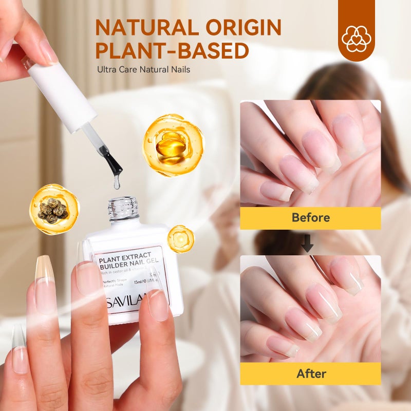 SAVILAND Clear Builder Nail Gel - 15 ml Builder Nail Gel In A Bottle Nail Extension Gel Hard Gel Nail Strengthener Gel Rich in Castor Oil & Vitamin E for Damaged Nails Nail Repair Reforcement Nail Art - Image 2