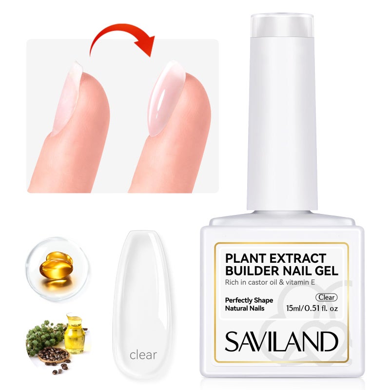 SAVILAND Clear Builder Nail Gel - 15 ml Builder Nail Gel In A Bottle Nail Extension Gel Hard Gel Nail Strengthener Gel Rich in Castor Oil & Vitamin E for Damaged Nails Nail Repair Reforcement Nail Art - Image 1